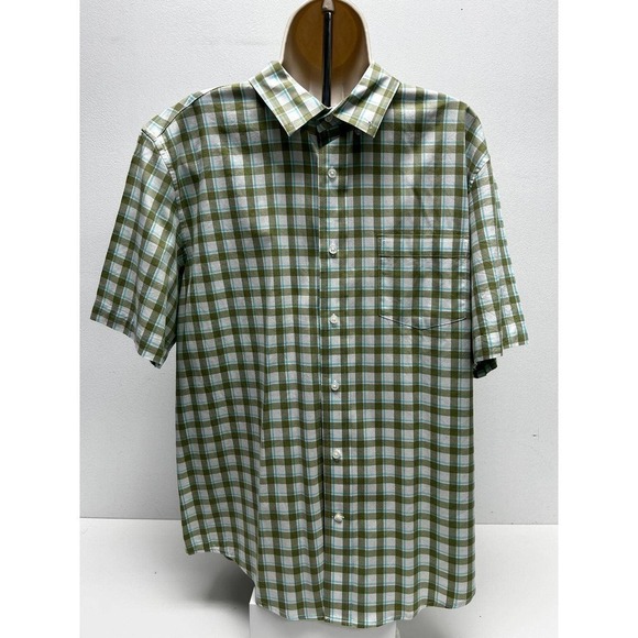 Men Shirt Short Sleeve George Classic Fit Size Large - Green Plaid. - Picture 1 of 3